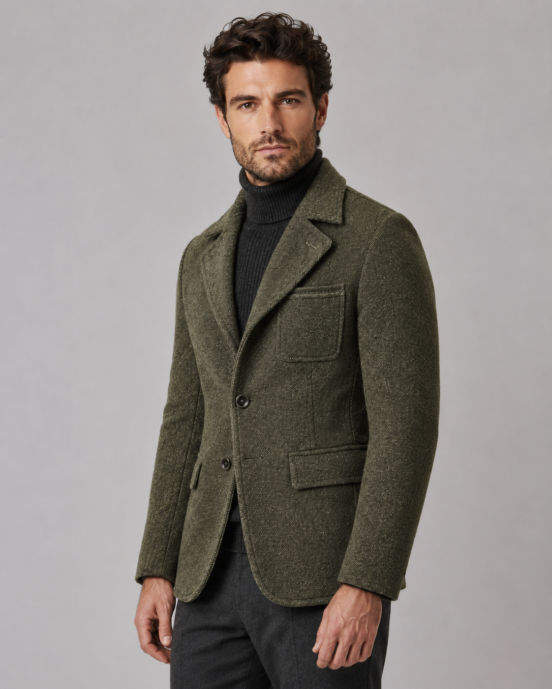 Men's Textured Wool Blazer - Notch Lapel Tailored Fit