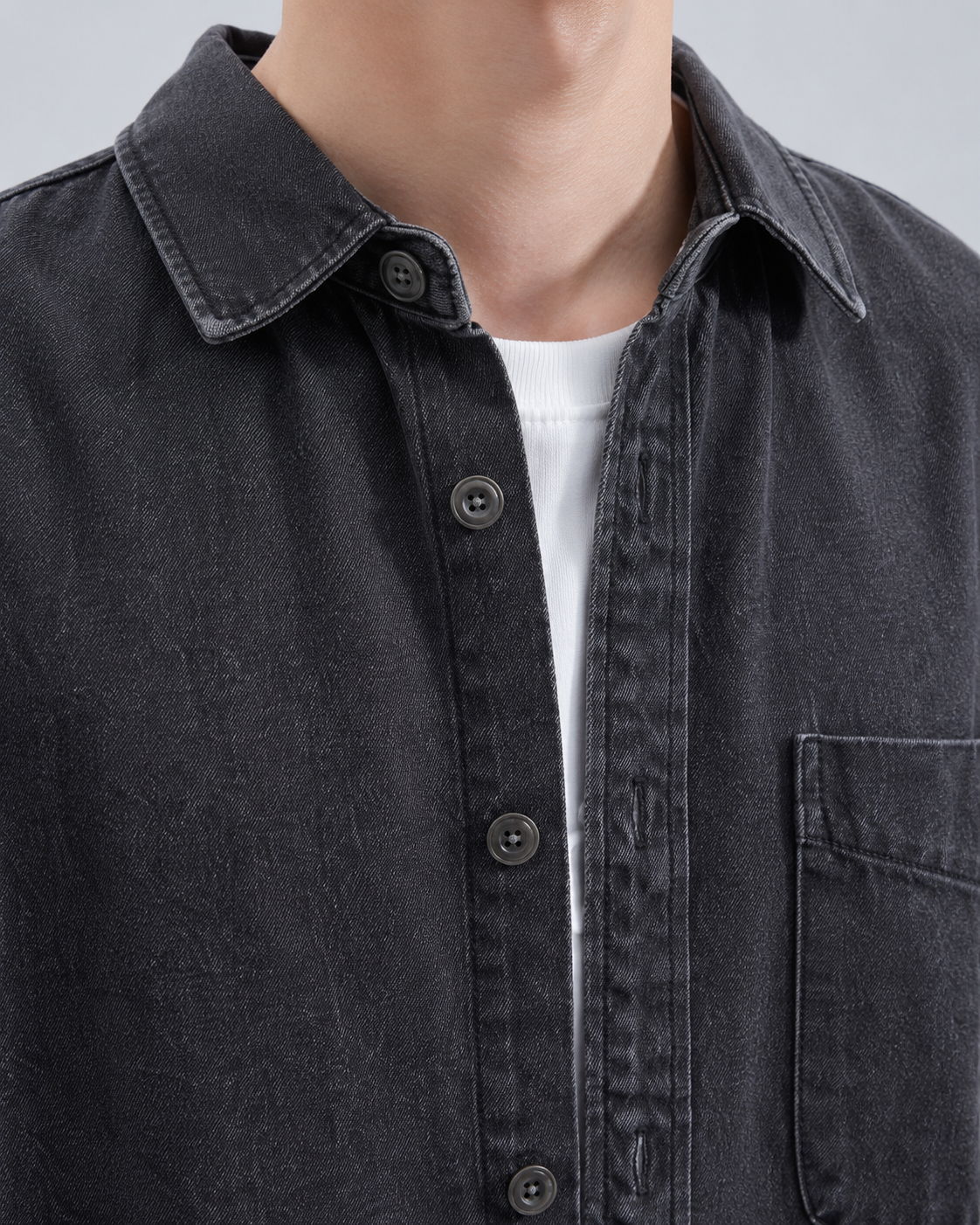 Men's Washed Denim Shirt Jacket Relaxed Fit