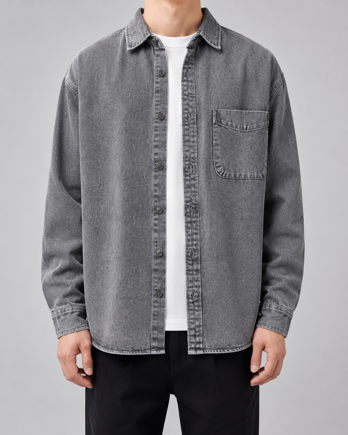 Men's Washed Denim Shirt Jacket Relaxed Fit