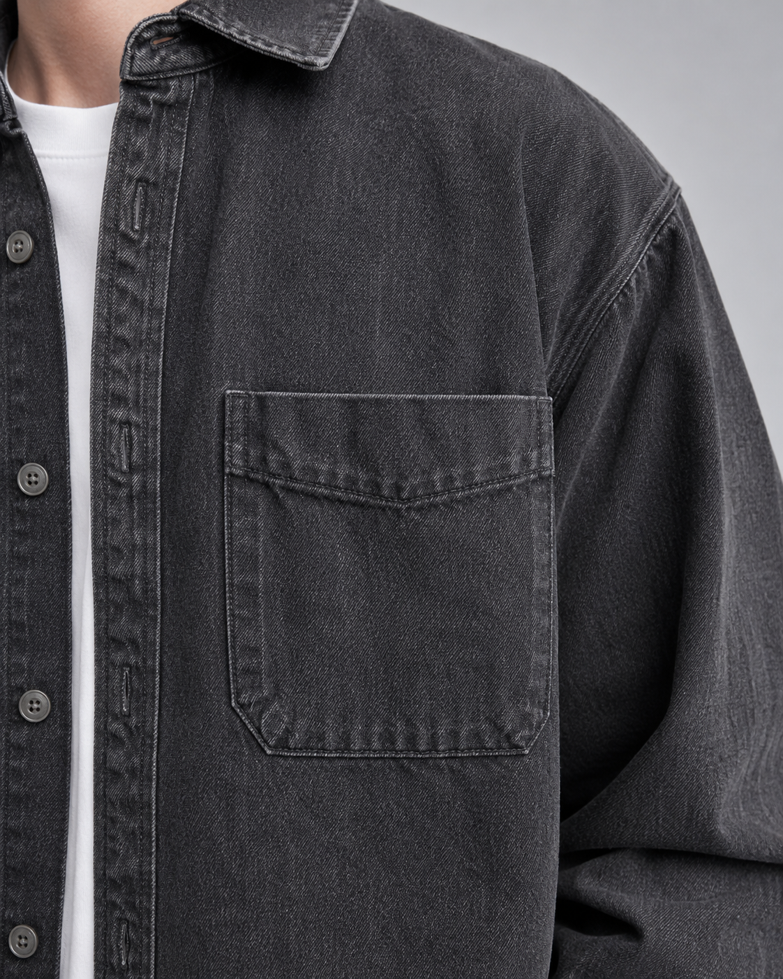Men's Washed Denim Shirt Jacket Relaxed Fit