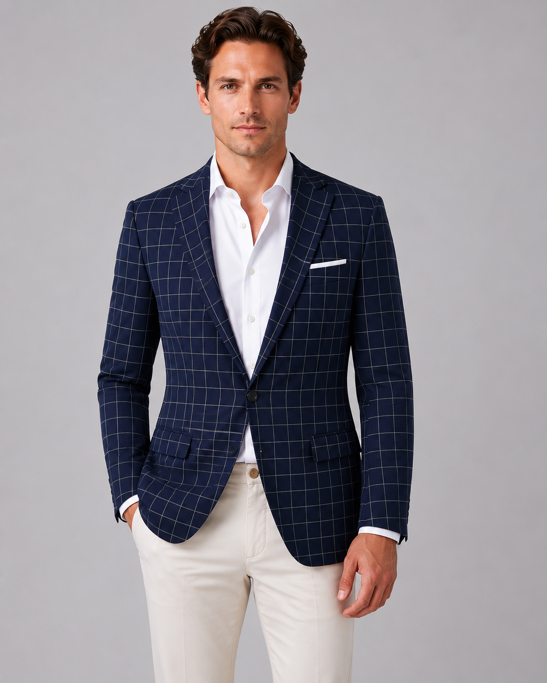 Men's Windowpane Check Tailored Blazer