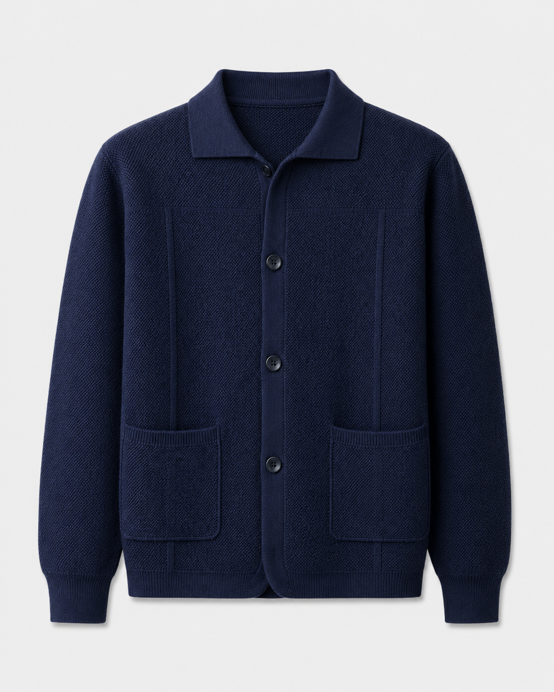 Men's Wool Overshirt - Textured Knit Button-Front