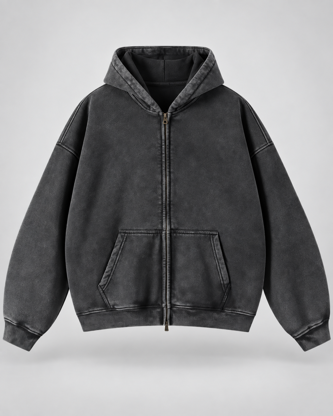 Men's Zip-Up Hoodie - Washed Fleece Oversized Fit