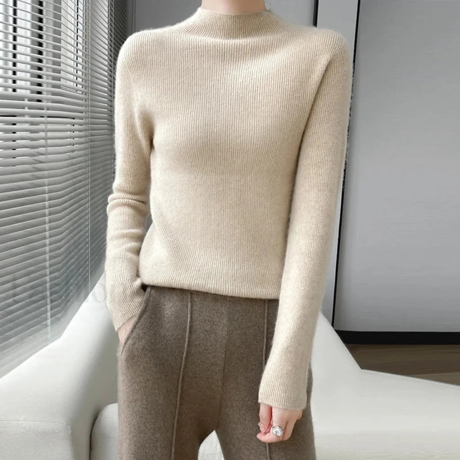 Merino Women's Half-Neck Pullover Slim Knit Bottoming Long Sleeve Cashmere Sweater