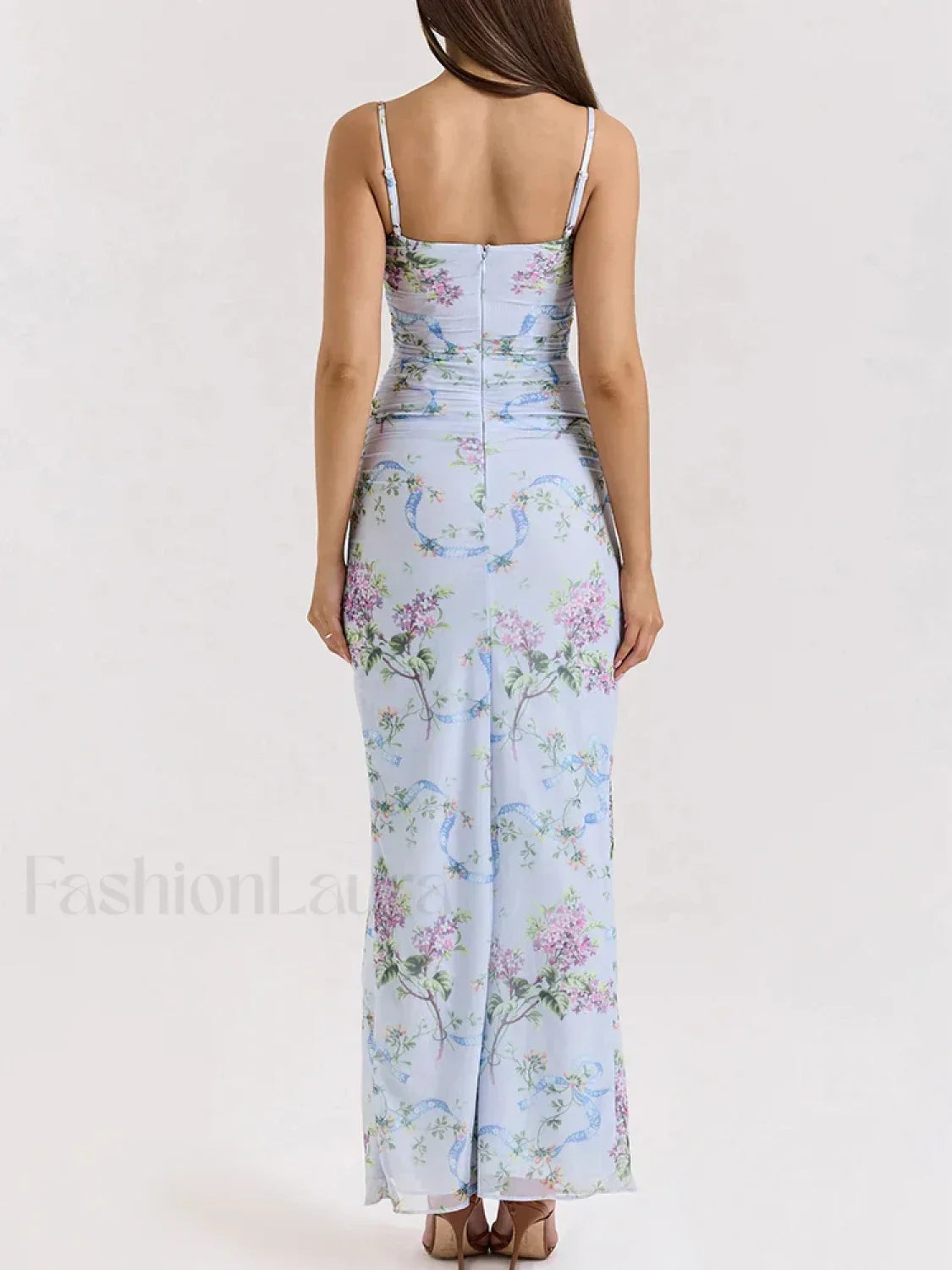 Mesh Floral Slit Bodycon Maxi Dress