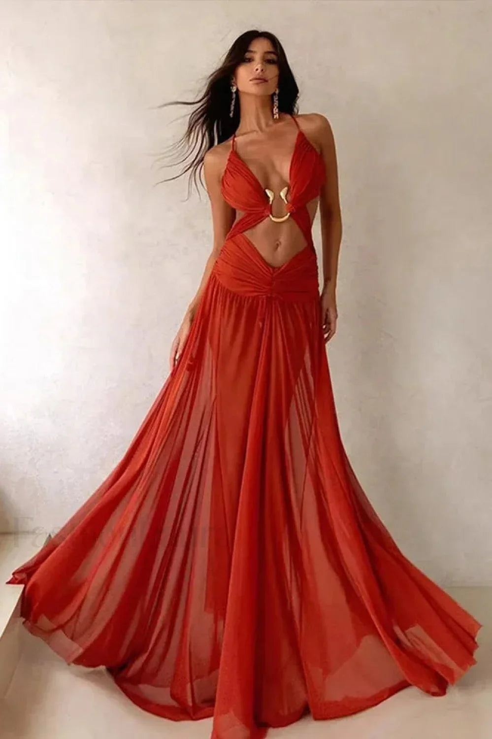 Mesh Hollow Out Boho Dress