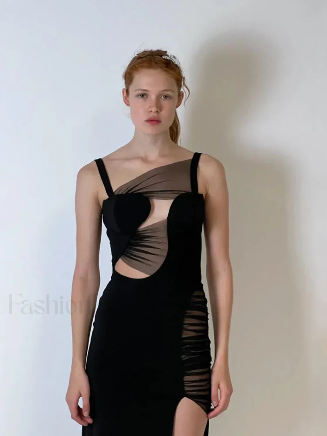 Mesh Hollow V Neck Maxi Dress