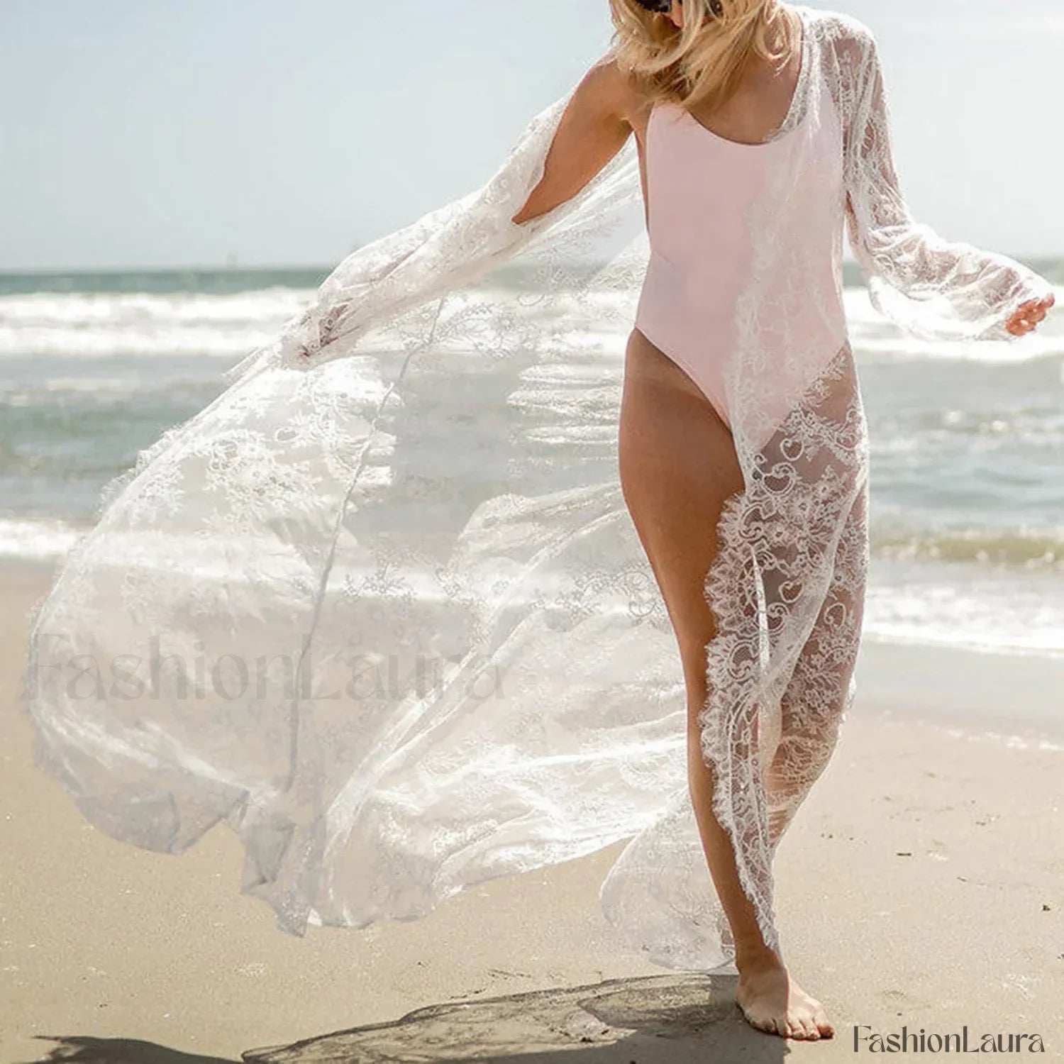 Mesh Lace Long Sleeve Cover Up