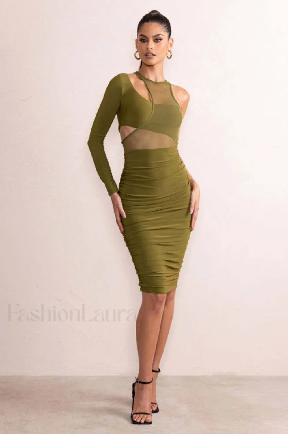 Mesh One Shoulder Charming Layered Midi Dress