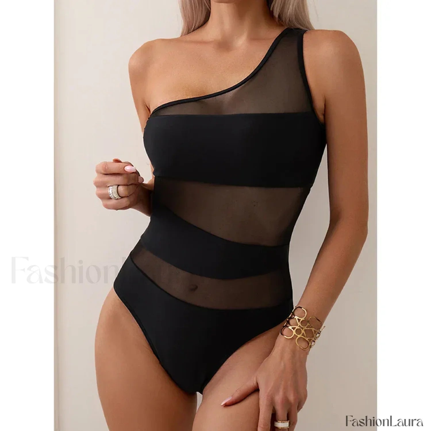Mesh One Shoulder Solid One Piece