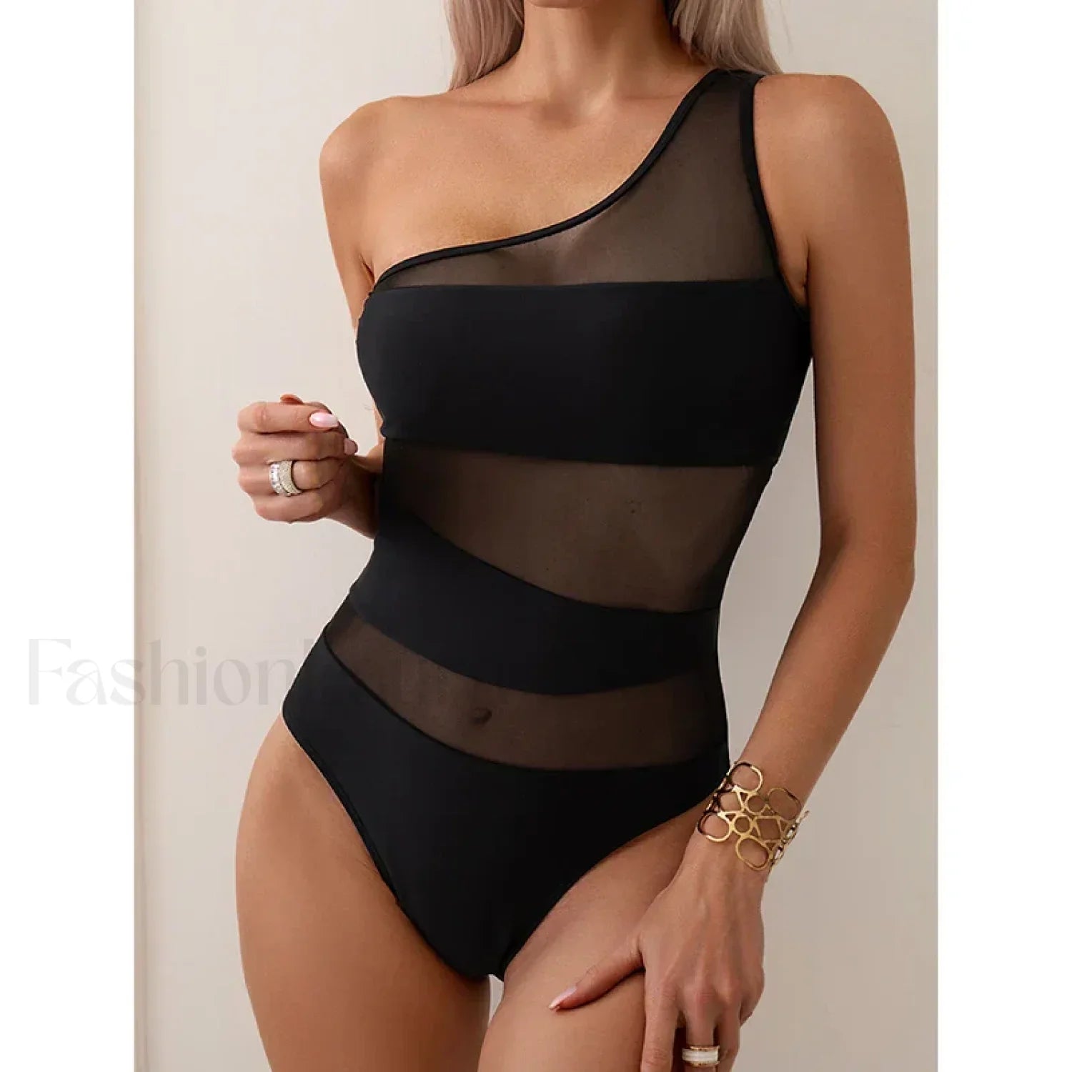 Mesh One Shoulder Solid One Piece