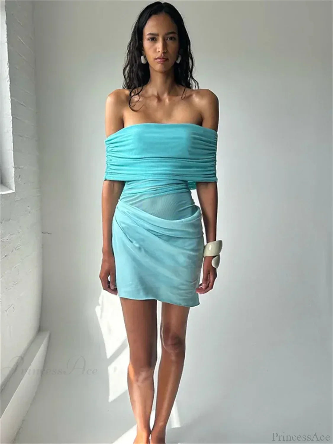 Mesh Patchwork See-Through Mini Dress - View 2