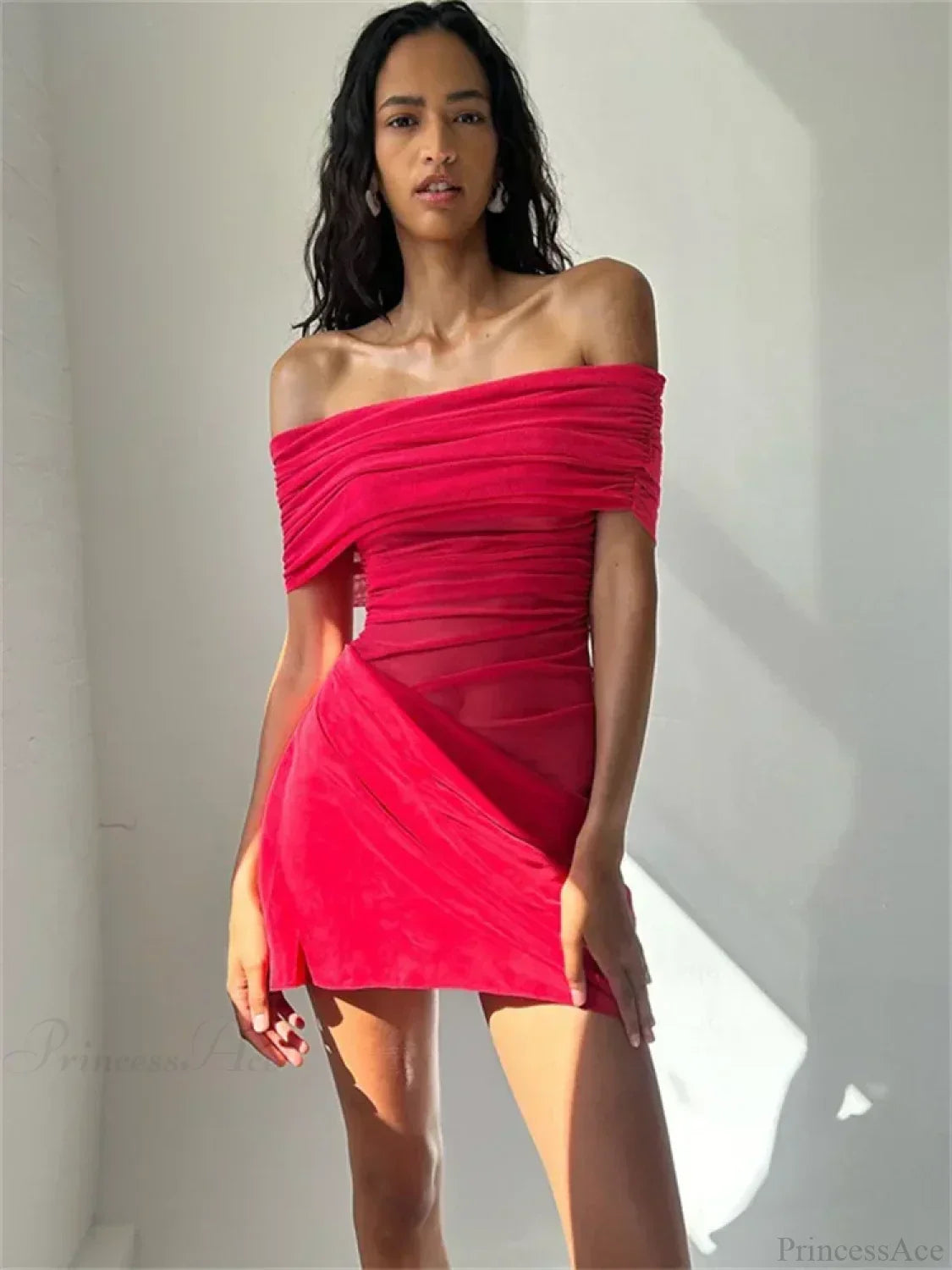 Mesh Patchwork See-Through Mini Dress - View 4