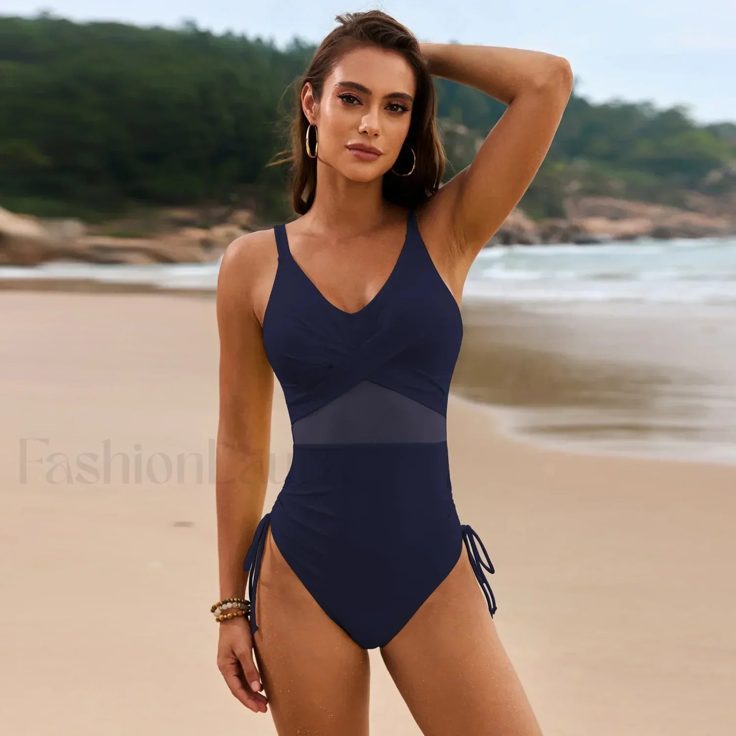 Mesh Patchwork Solid Color One Piece