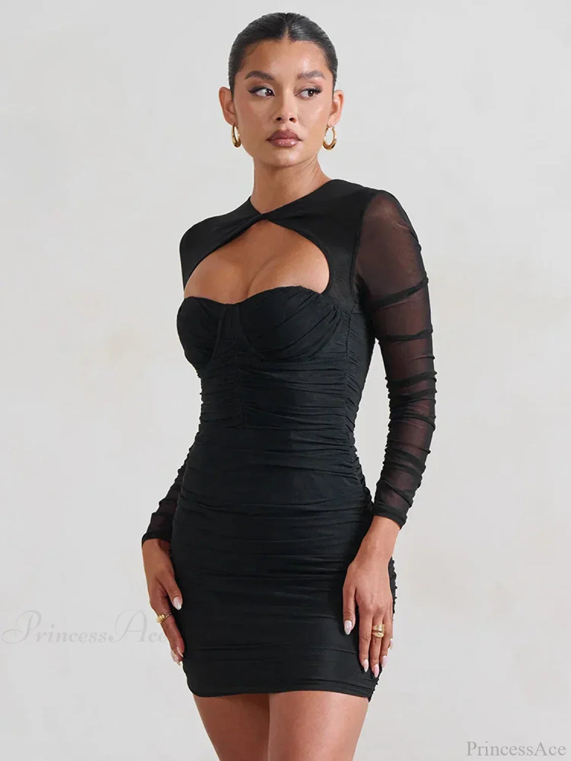 Mesh Pleated Wrap Mini Dress - View 7