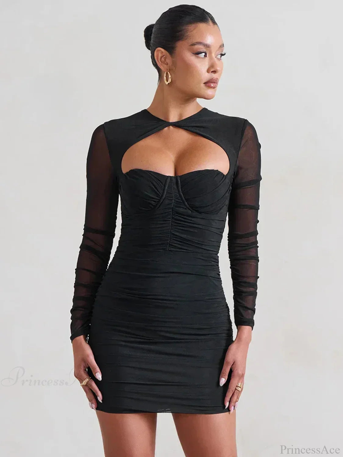 Mesh Pleated Wrap Mini Dress - View 3