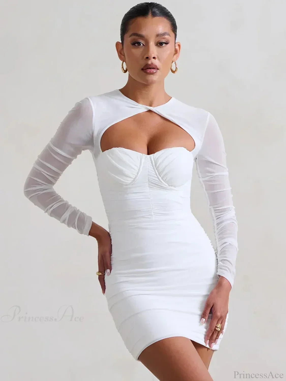 Mesh Pleated Wrap Mini Dress - View 5