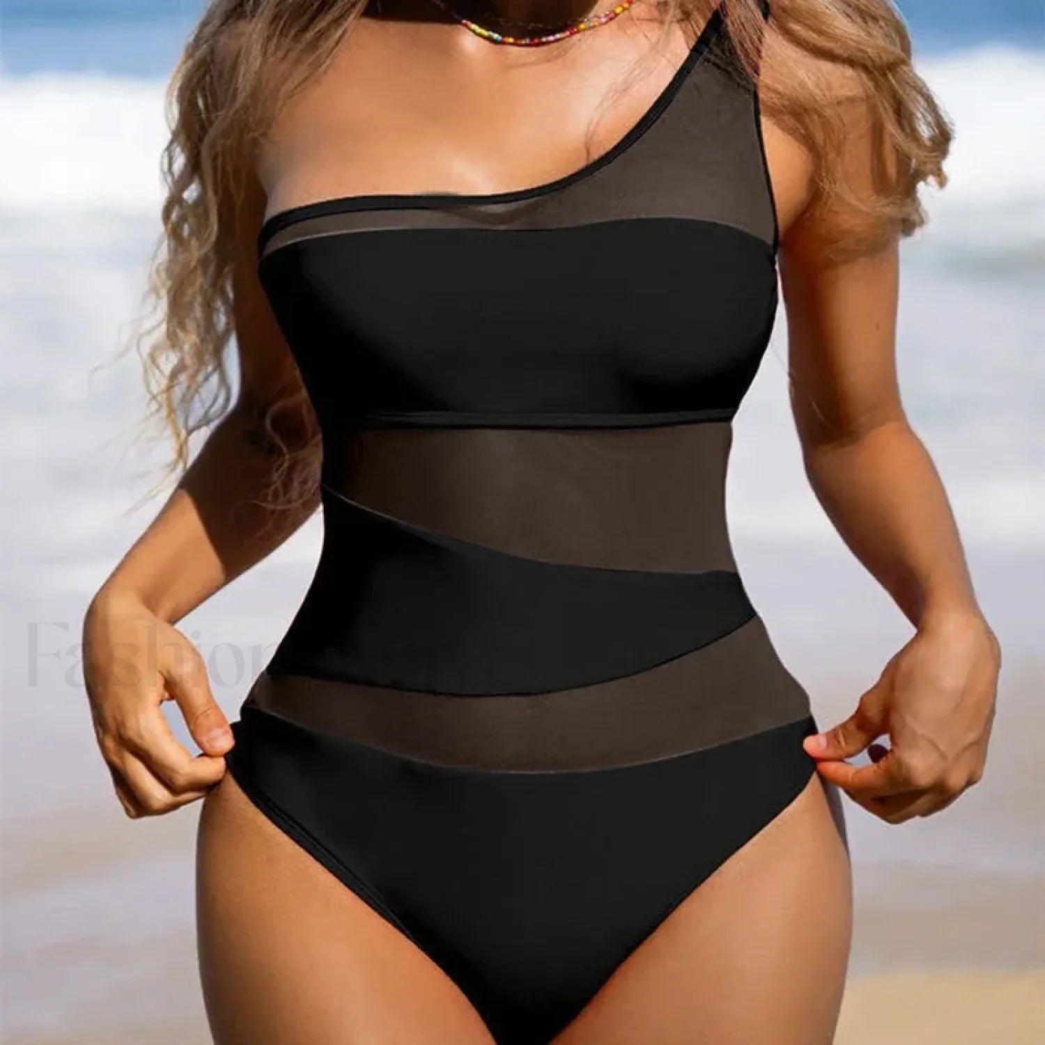 Mesh Sheer Orange One Piece Black / S