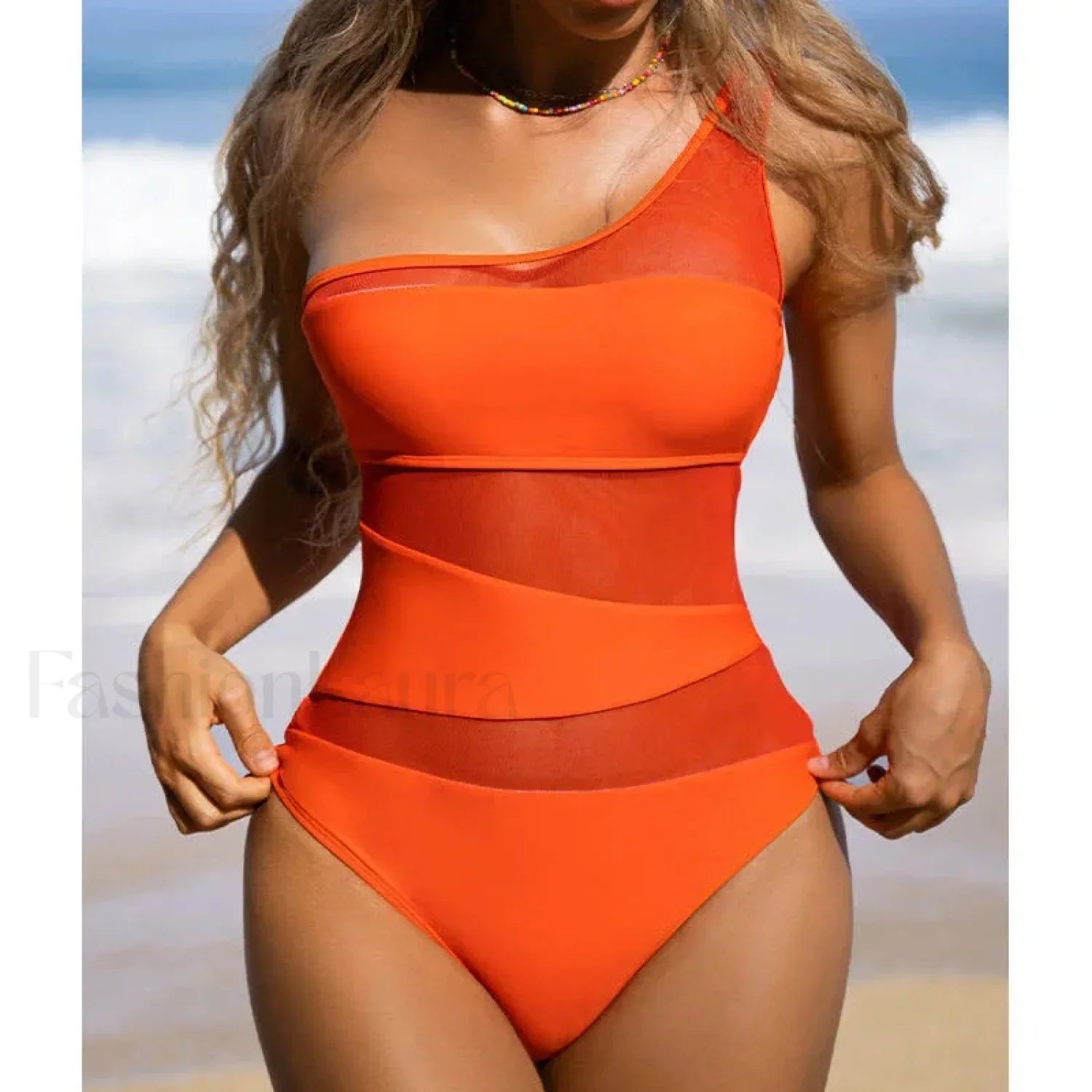 Mesh Sheer Orange One Piece Orange / S