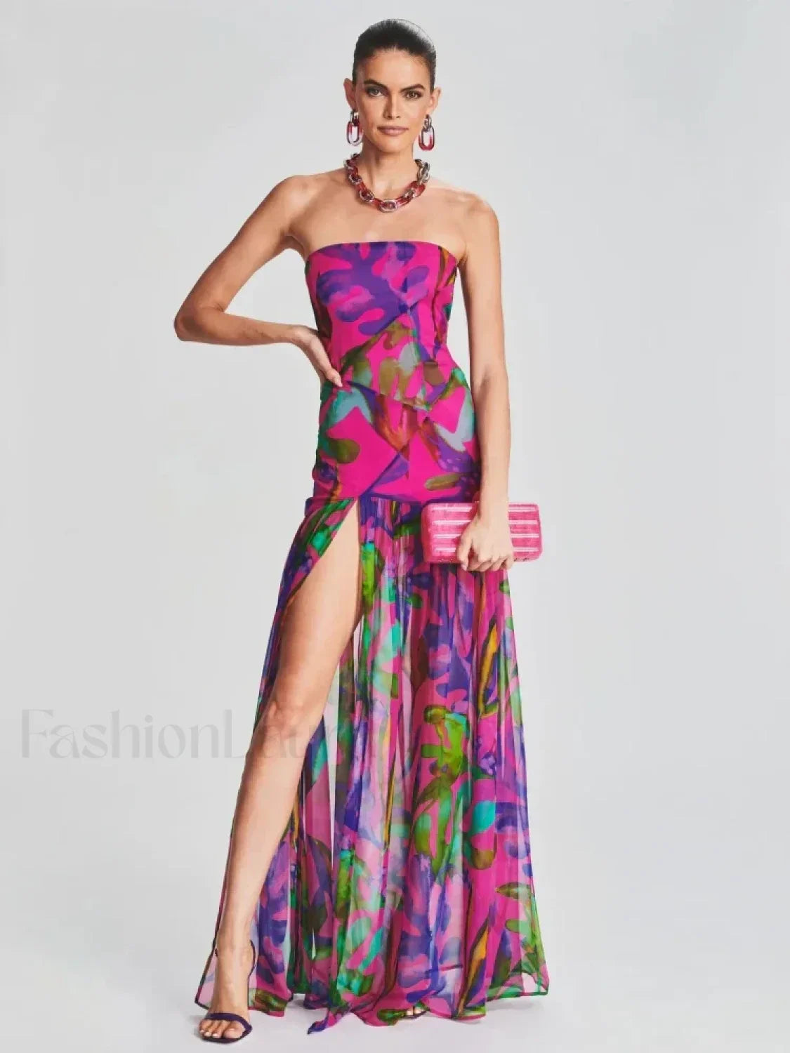 Mesh Slit Colorful Maxi Dress