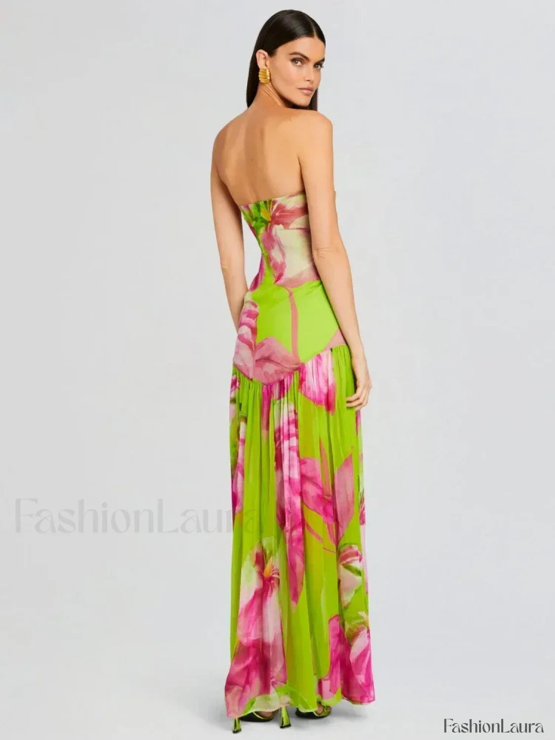 Mesh Slit Colorful Maxi Dress