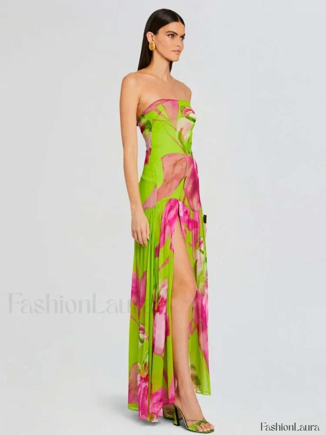 Mesh Slit Colorful Maxi Dress