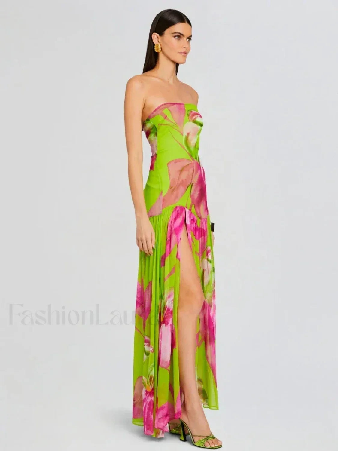 Mesh Slit Colorful Maxi Dress