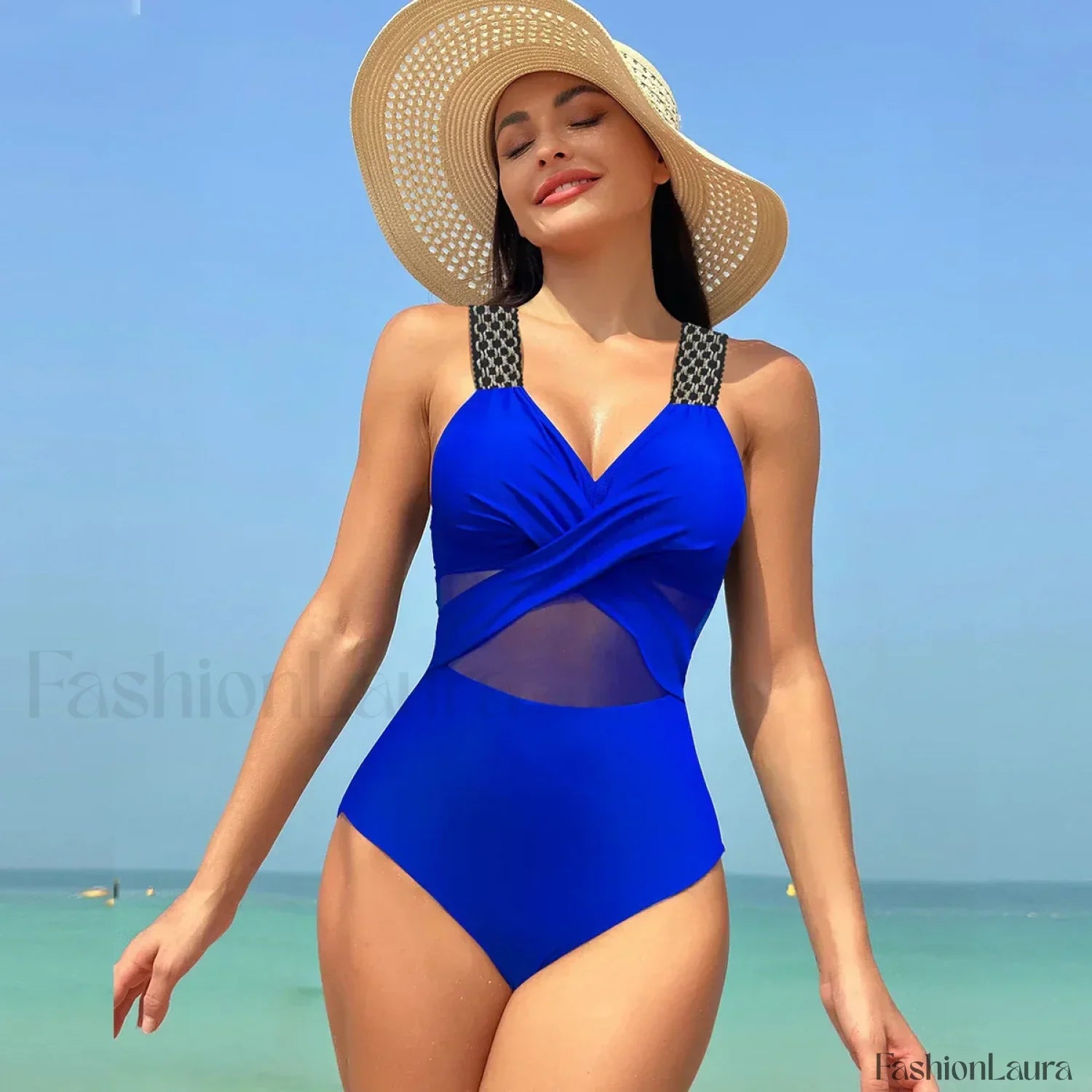 Mesh Spliced Lace Up Backless One Piece