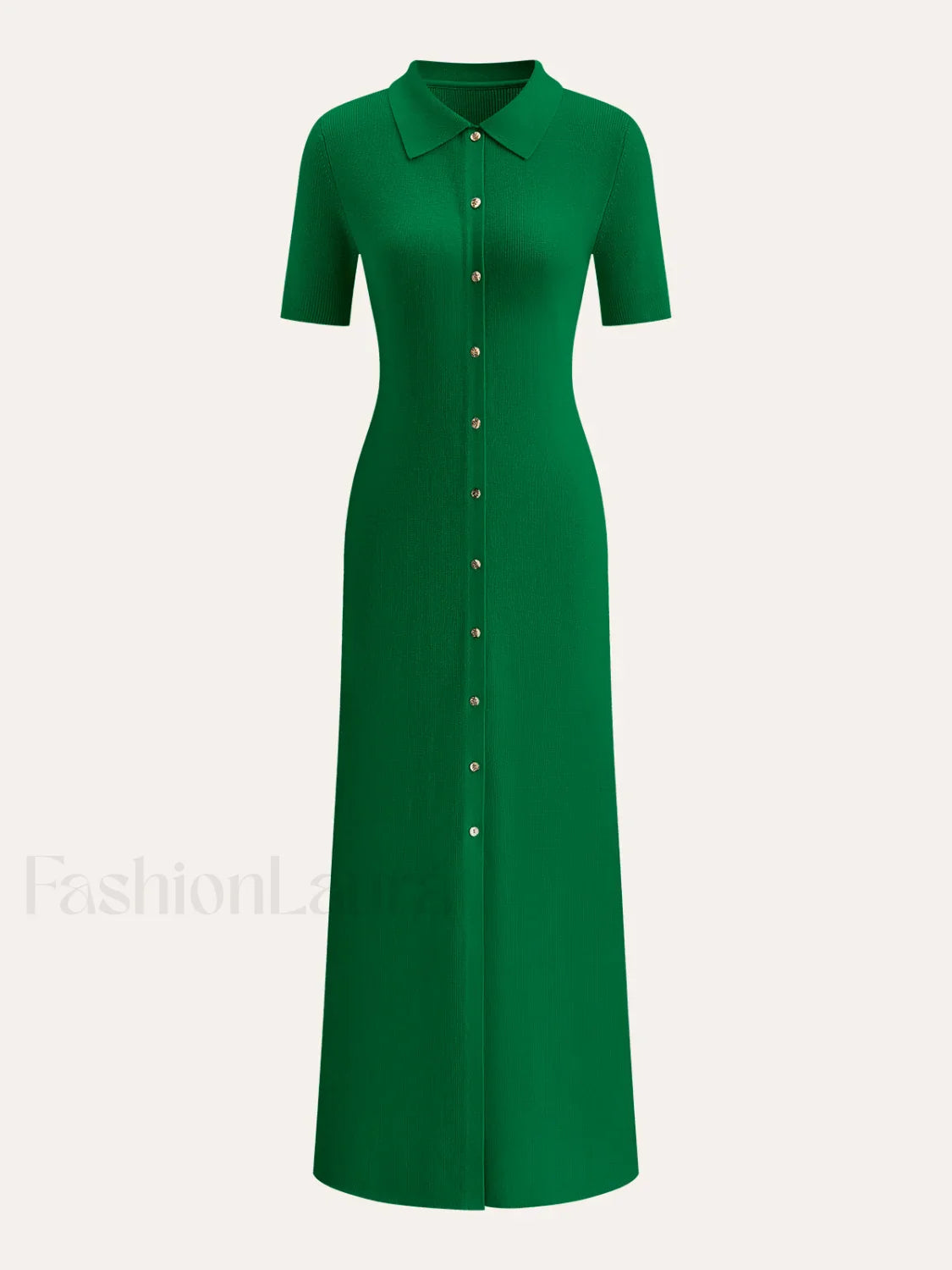 Metal Button Collar Midi Dress