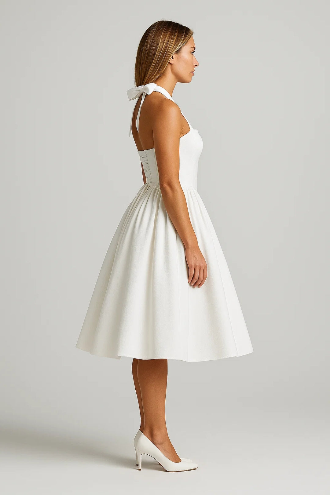 Women's Halter Neck A-Line Midi Dress – Wedding Guest & Cocktail Dress