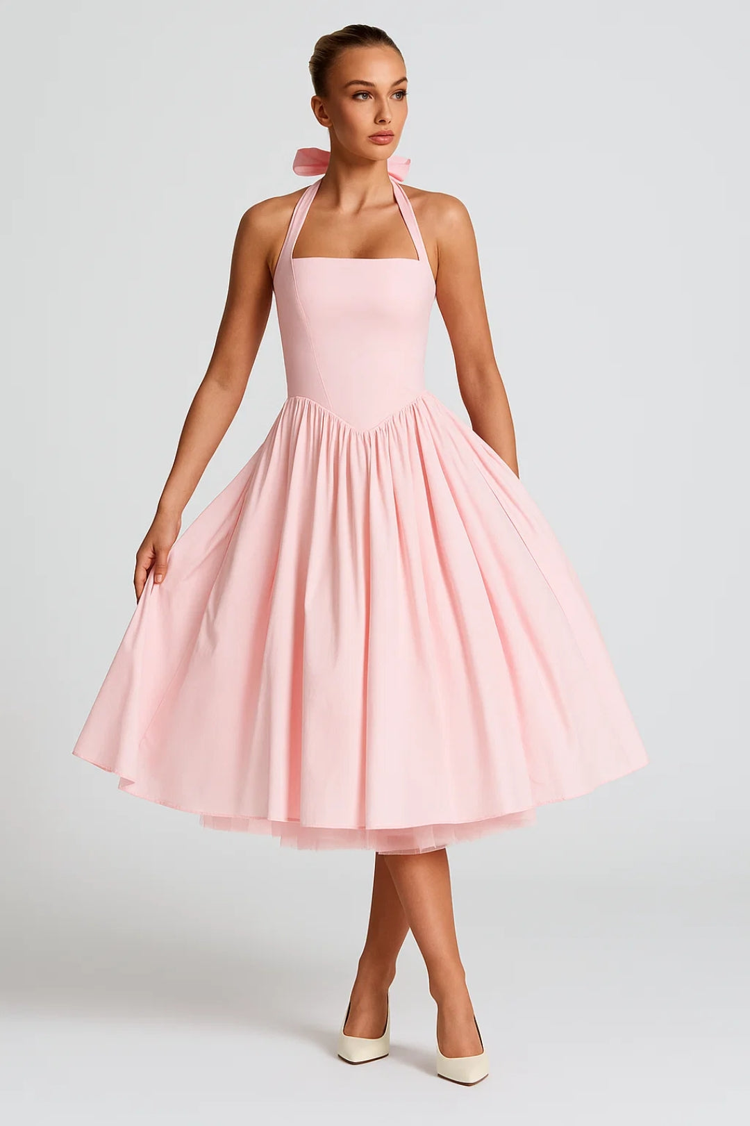 Women's Halter Neck A-Line Midi Dress – Wedding Guest & Cocktail Dress