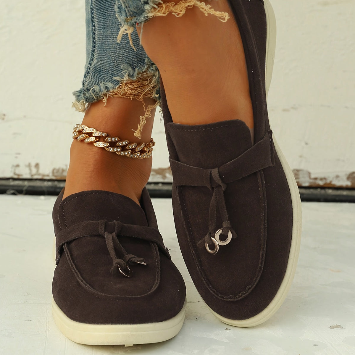 Suede Look Slip On Platform Loafer Sneakers