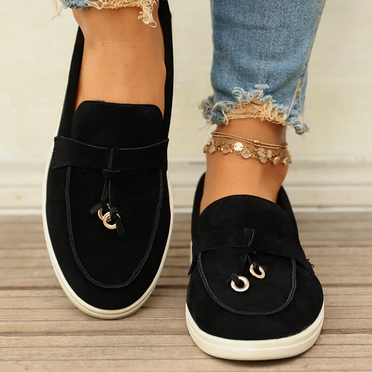 Suede Look Slip On Platform Loafer Sneakers