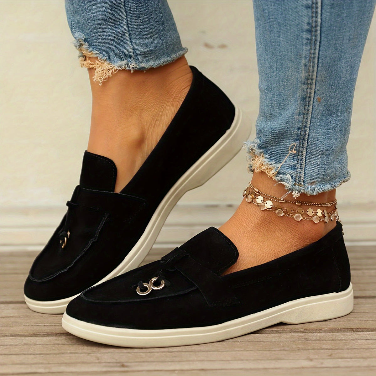 Suede Look Slip On Platform Loafer Sneakers