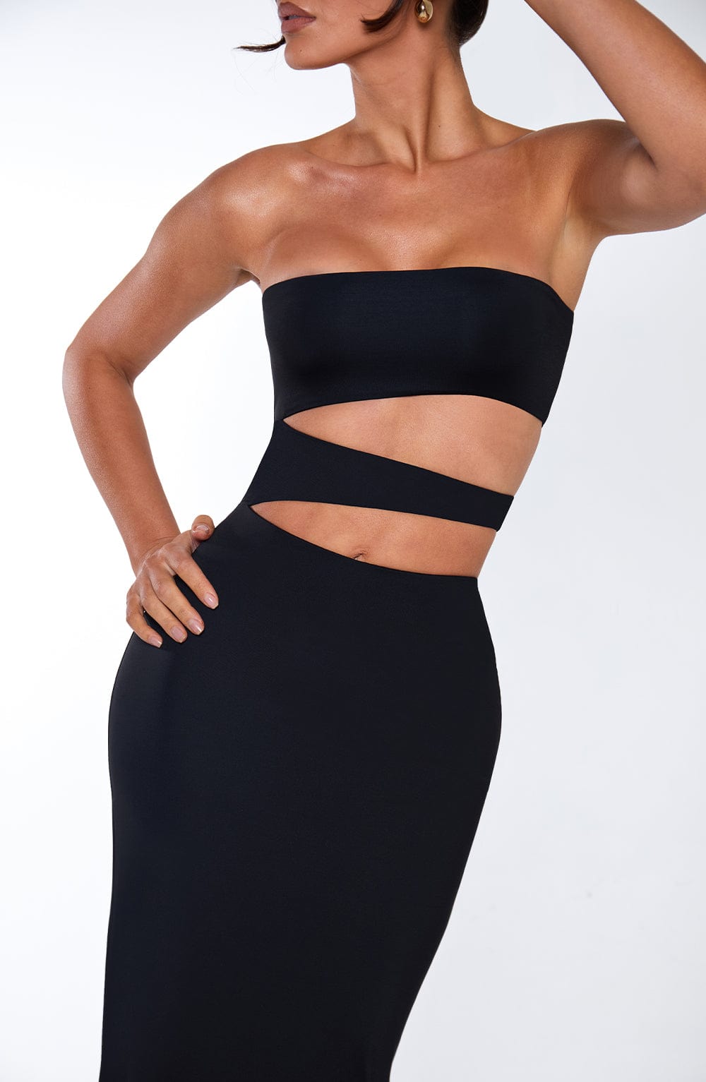 Strapless Double Cut Out Bodycon Mermaid Maxi Dress 4