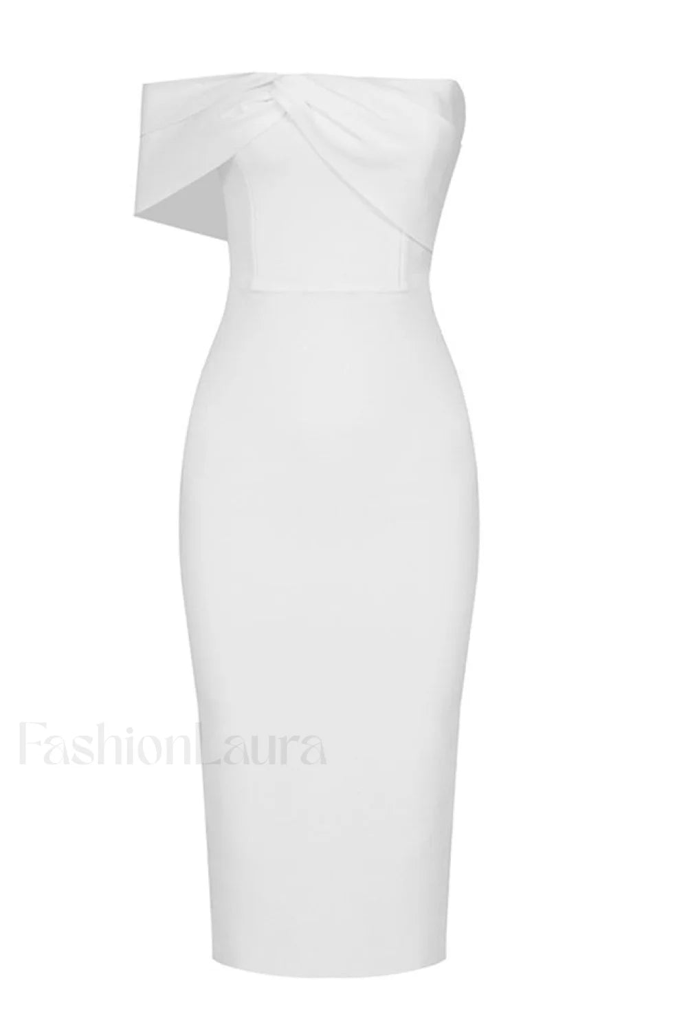 Milla Nova Draped Charming Crepe Midi Dress XS / White