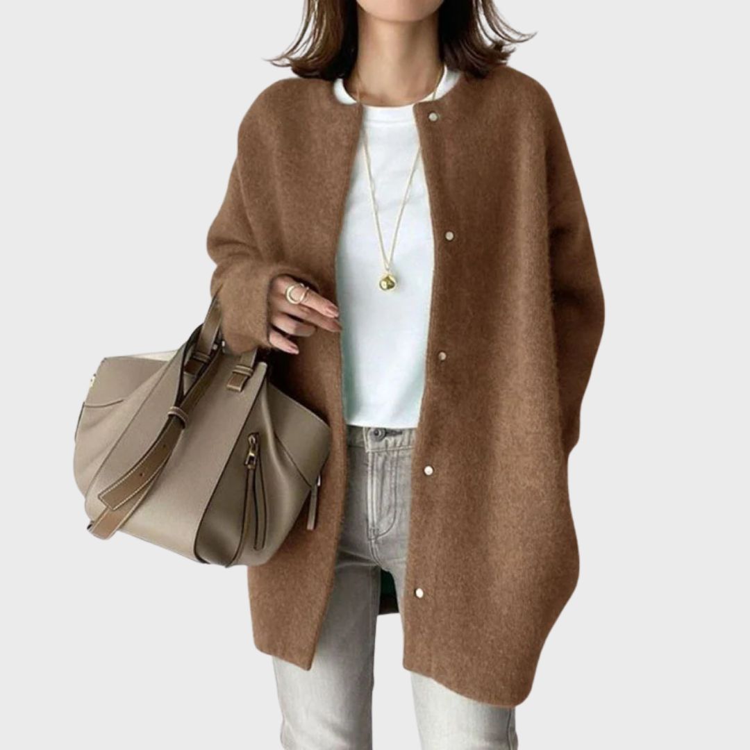 Round Neck Snap Button Oversized Longline Cardigan