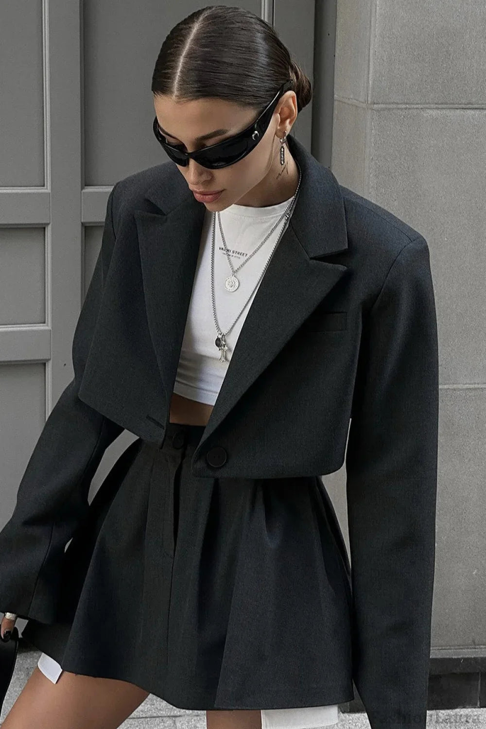 Mini Skirt with Lapel Blazer Two Piece Set