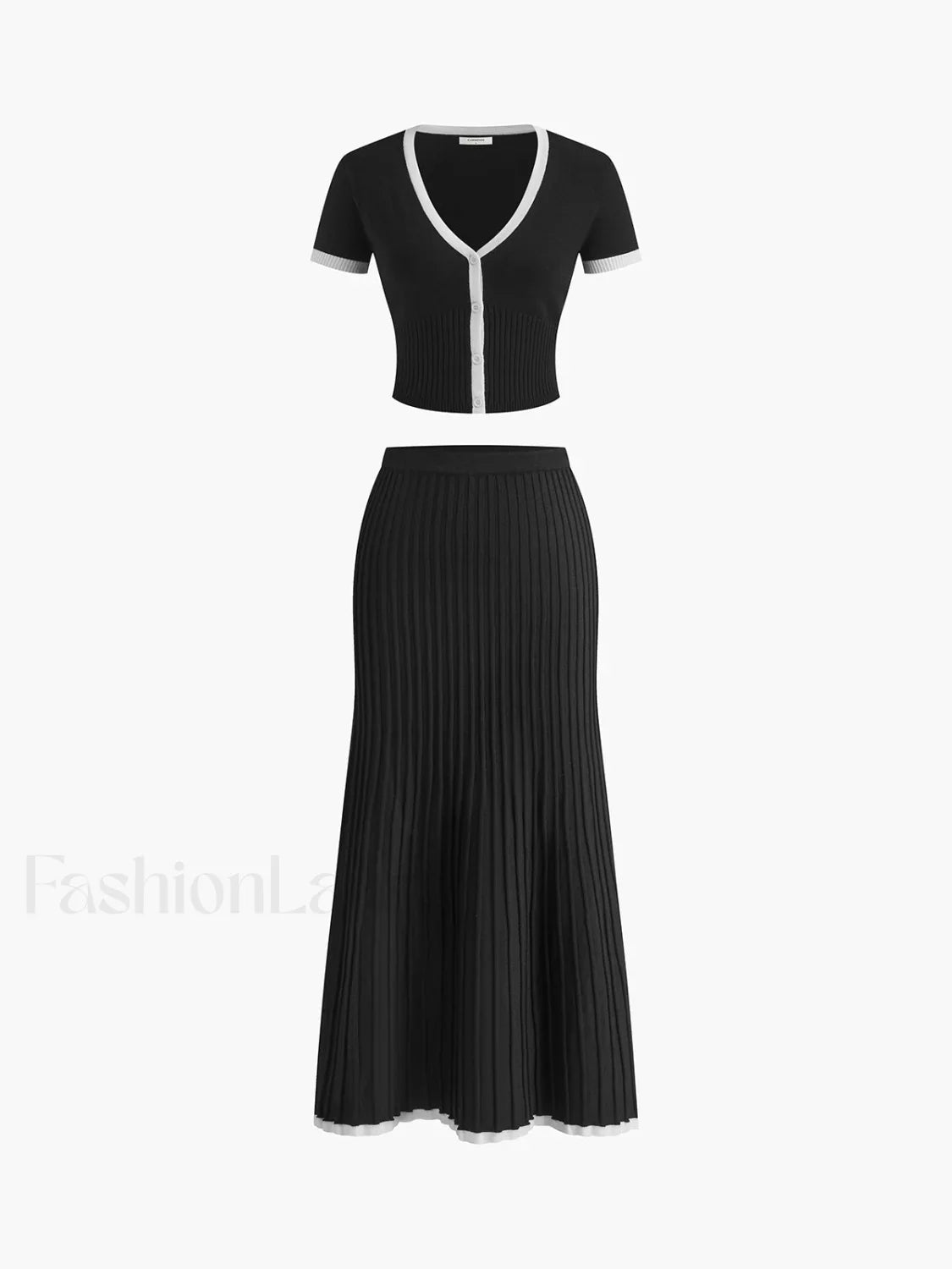 Minimalism Contrast Trim Sweater Skirt Set Black / XS Sweater Co ords