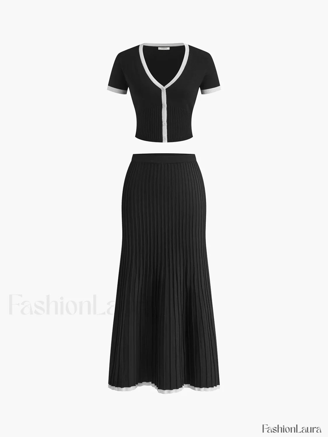 Minimalism Contrast Trim Sweater Skirt Set