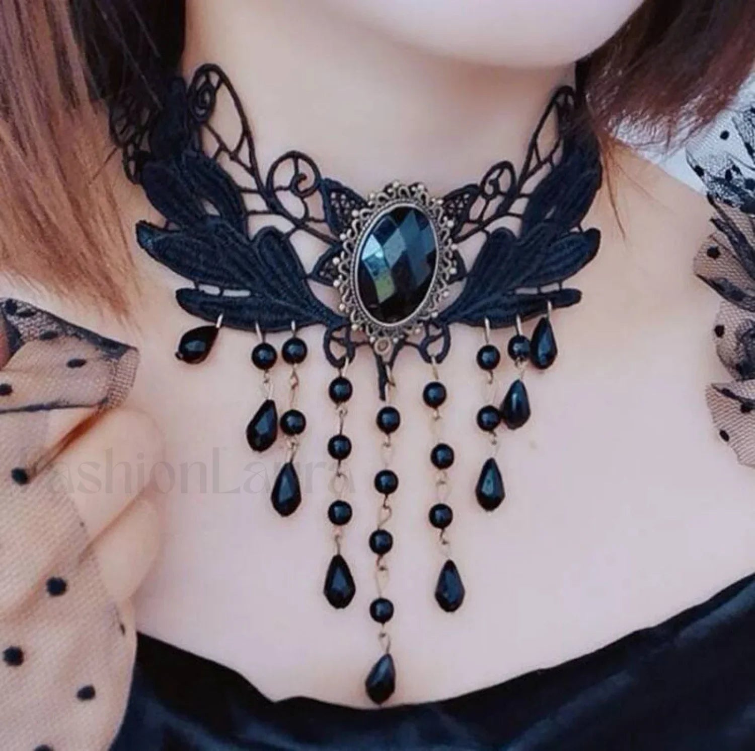 Minimalist Black Gothic Lace Choker Necklace