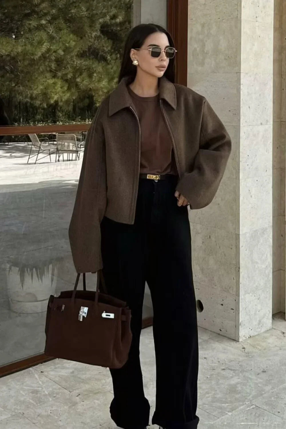 Minimalist Lapel Short Wool Coat Brown / S coats