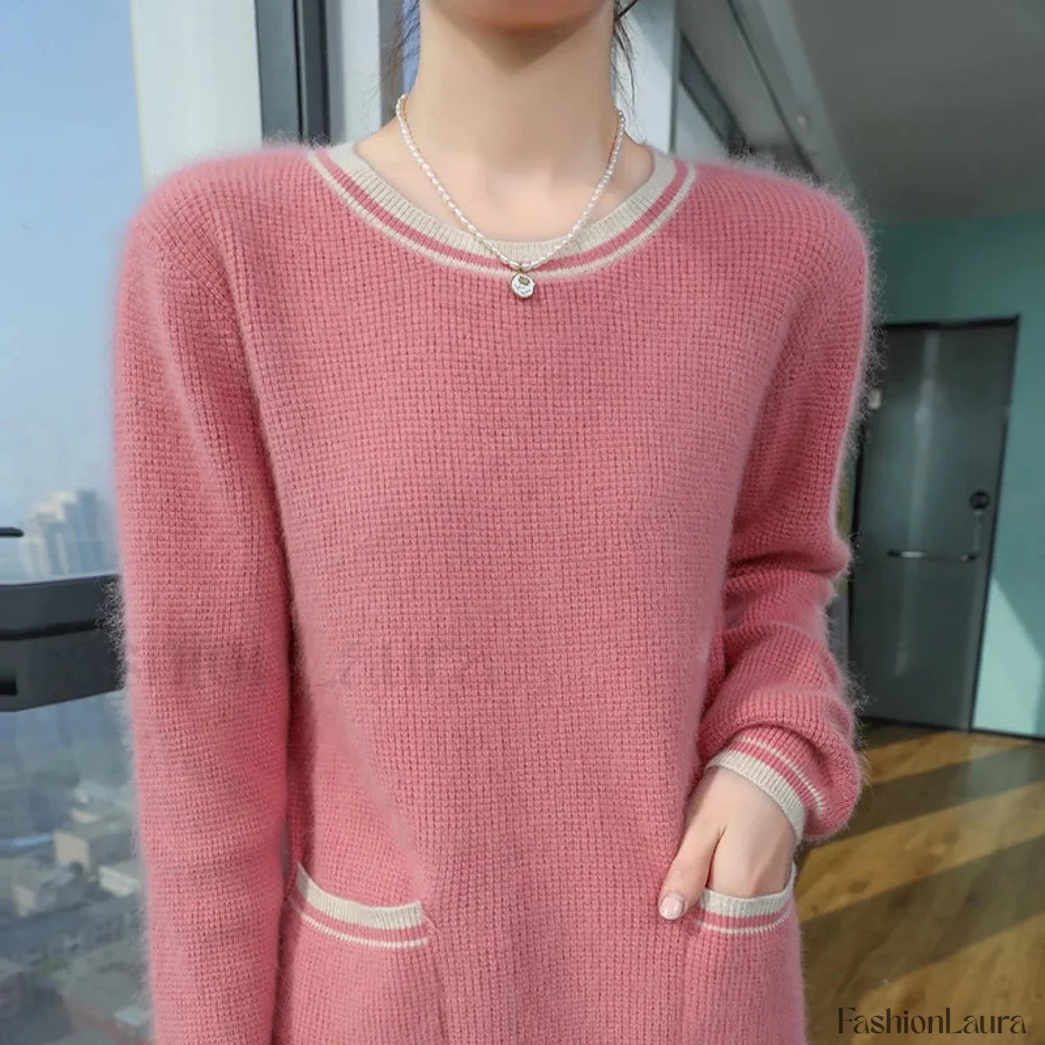 Mink Cashmere Autumn Winter New Women's Round Neck Pullover Fashion Solid Color Warm Sweater