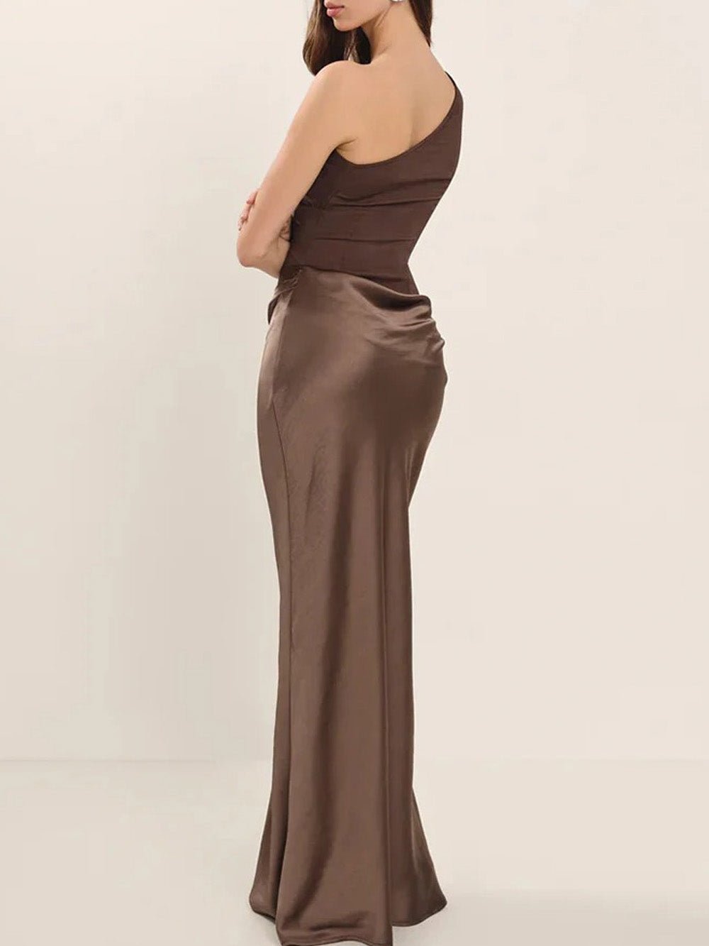 Satin One Shoulder Sleeveless Ruched Mermaid Maxi Gown