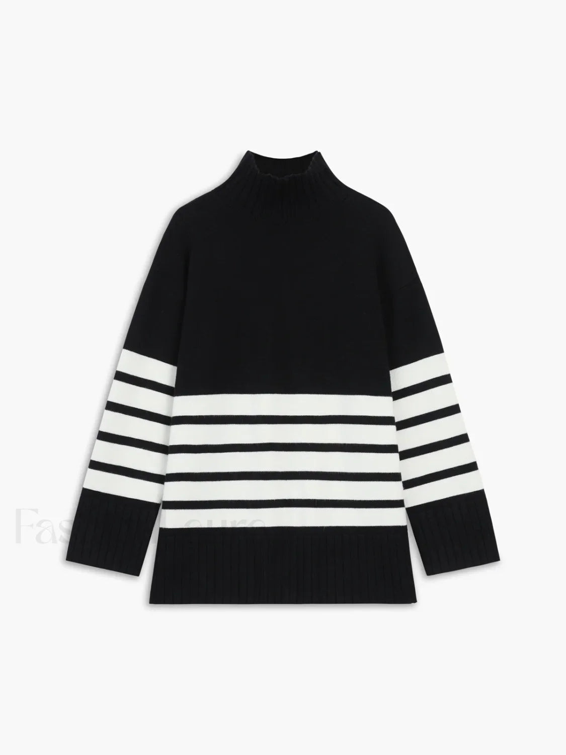 Miss Paris Mock Trendy Neck Stripe Sweater Black / XS Sweaters L