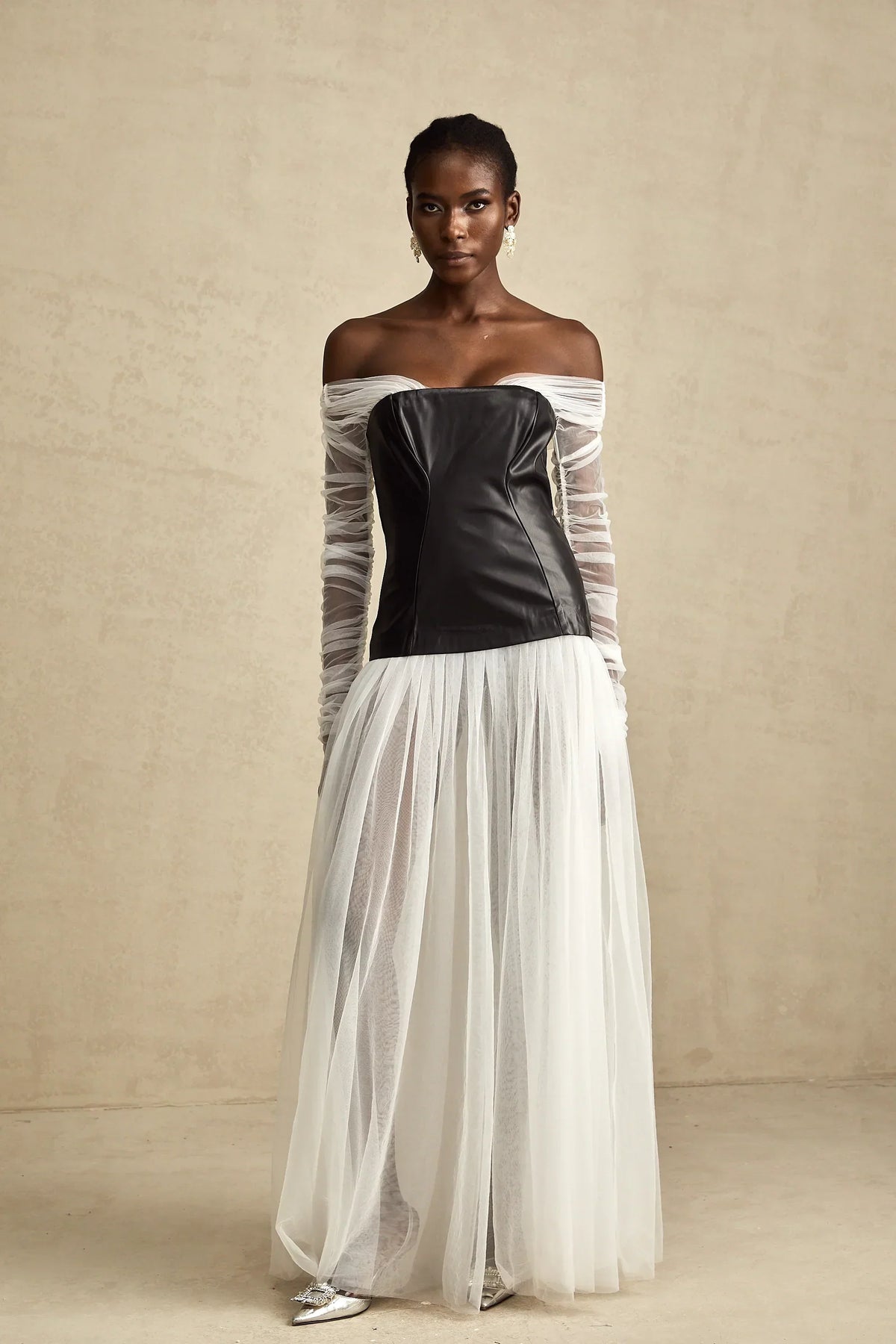CHIC OFF SHOULDER MESH MAXI DRESS