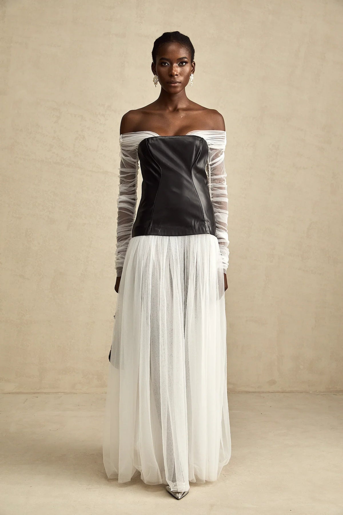 CHIC OFF SHOULDER MESH MAXI DRESS