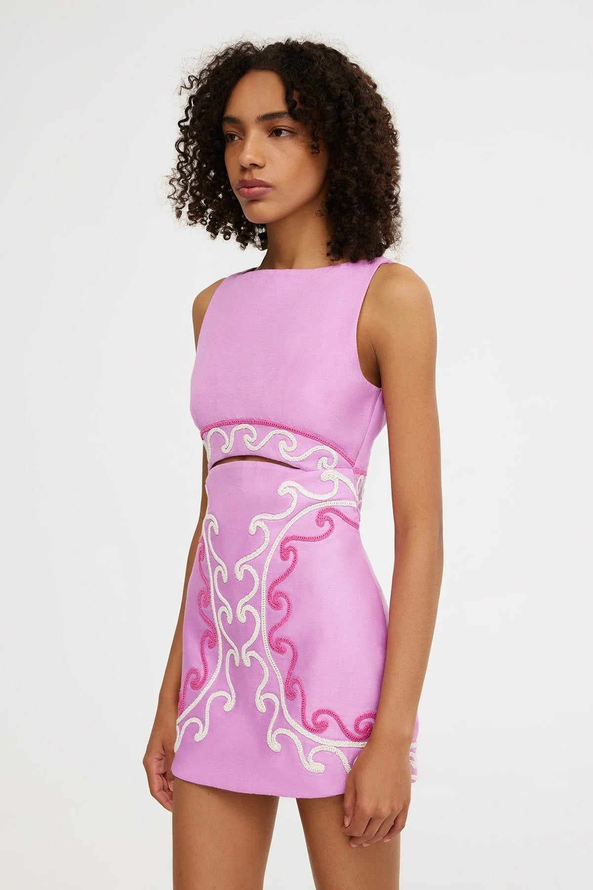 High Neck Sleeveless Cut Out Embroidered Mini Dress Summer 3