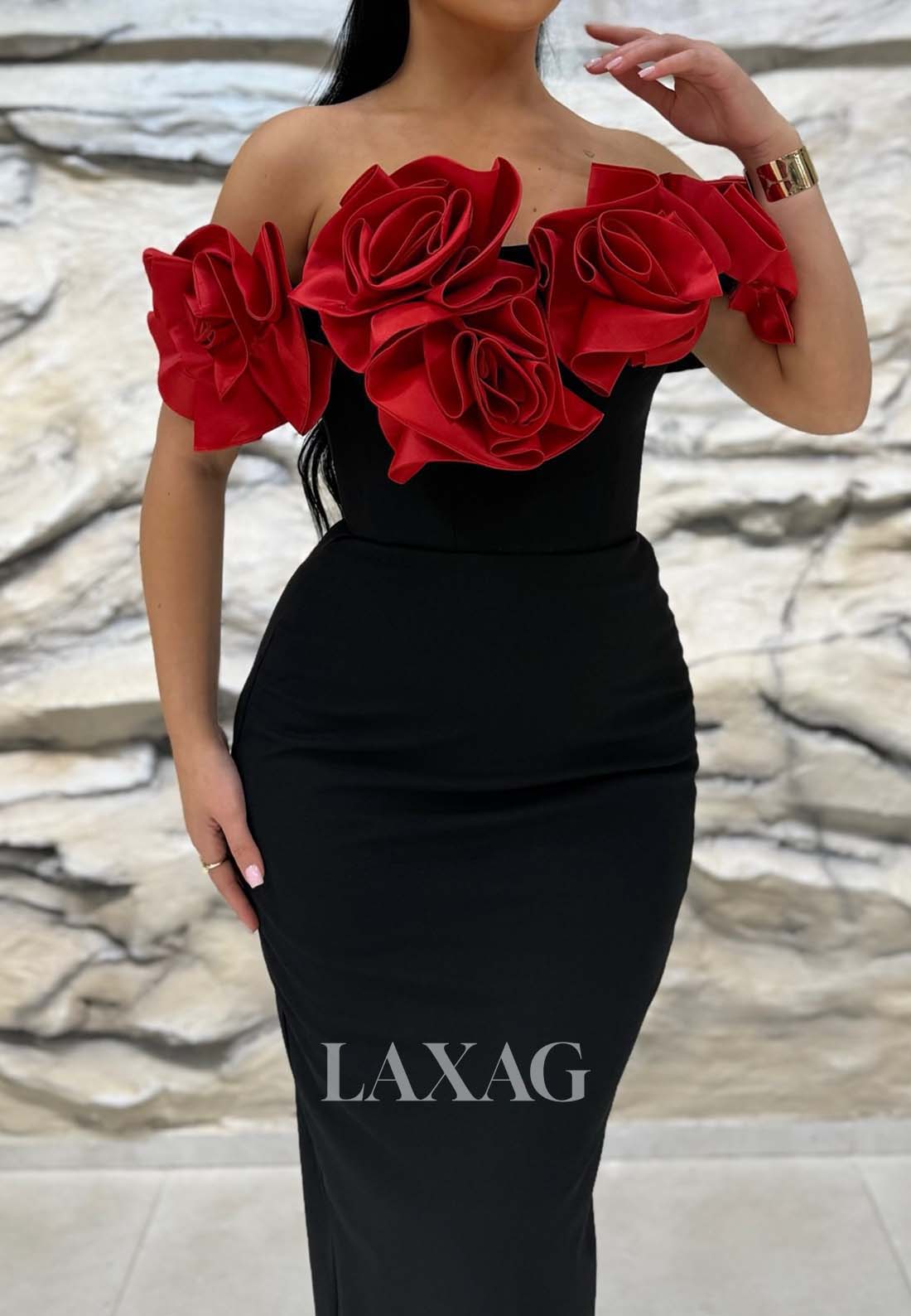 Tube Top Off-Shoulder Sleeveless Mermaid Evening Dress Floral Embellished Floor-Length Formal Gowns