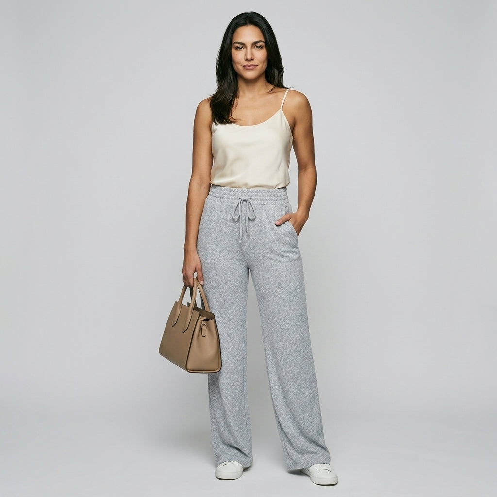 Wide Leg Pants Elastic Waist Polyester Elastane - Jamota